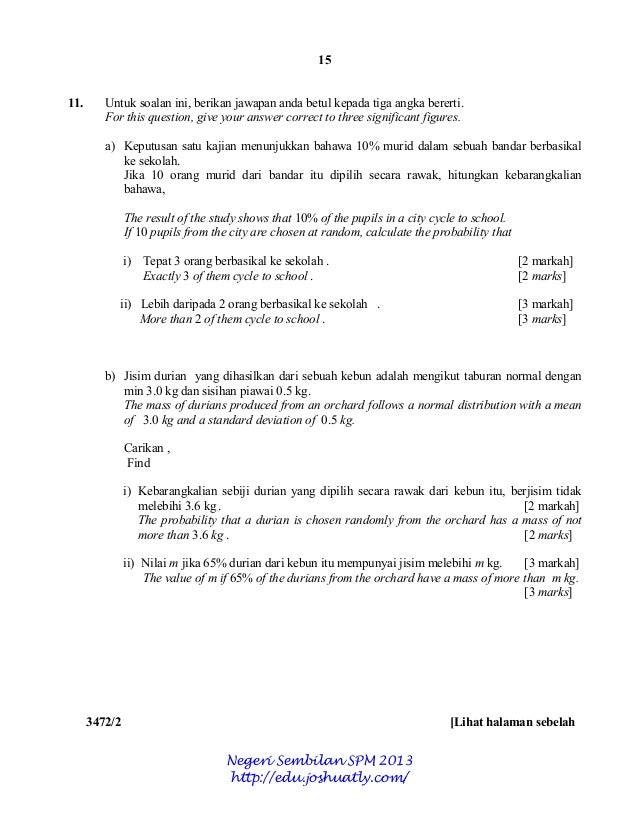 Percubaan matematik tambahan negeri sembilan 2013