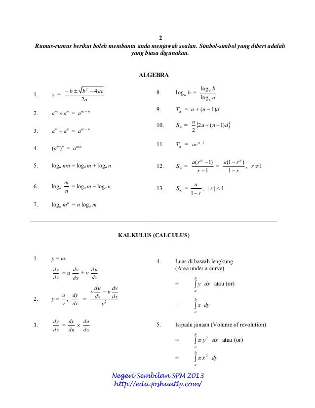 Soalan Rumus Algebra - Malacca o