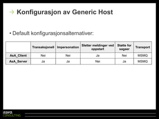 ForenklerbrukenavNServiceBusBasertpåTopShelfKan enkeltinstalleressom en Windows ServiceDeployessammen med alletjenestersomskalmotta, sendeellerpubliseremeldingerKan ogsåbrukeNServiceBusuten Generic HostHåndterer “Profiler”Generic host