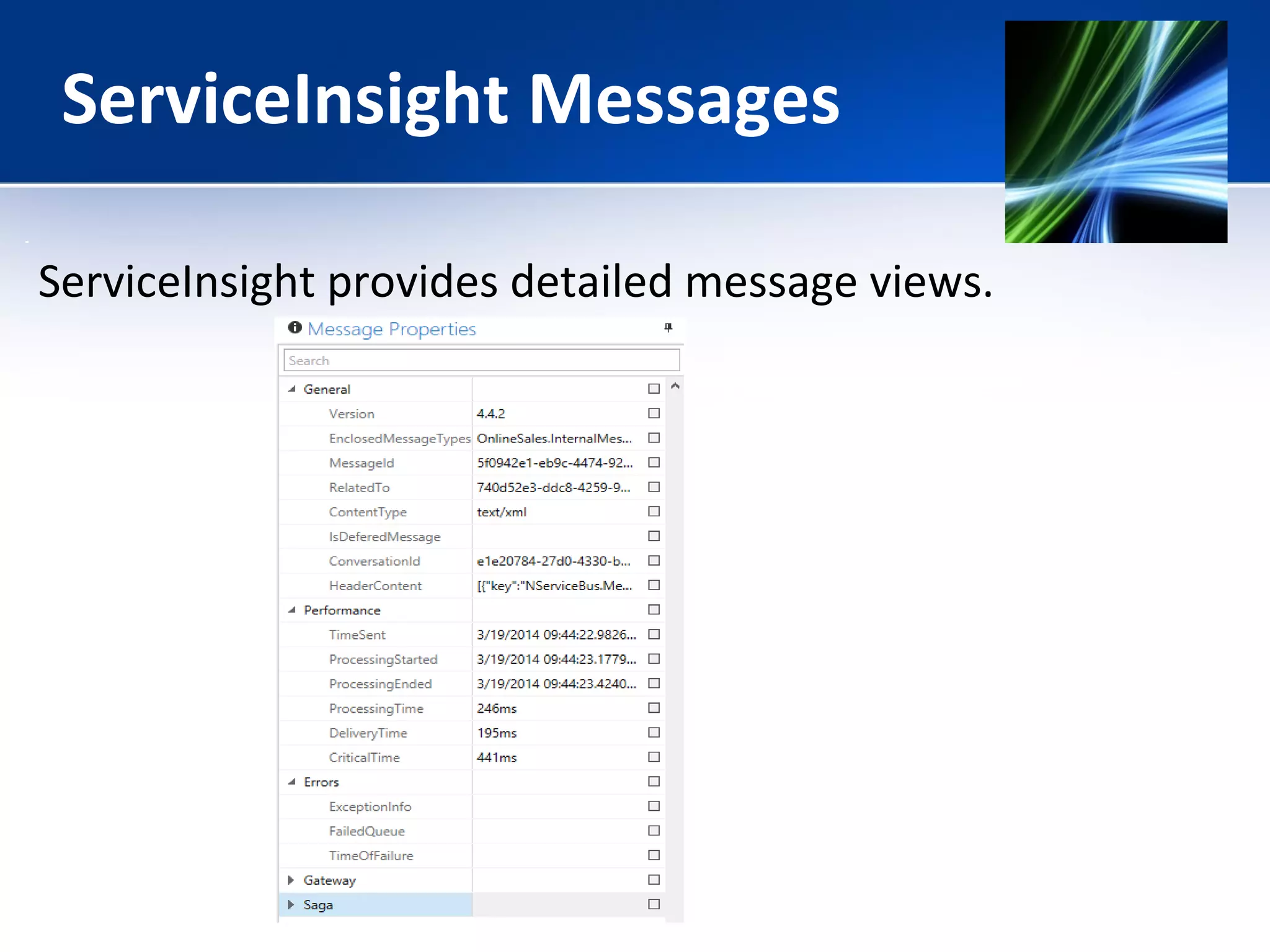 ServiceInsight Messages 
ServiceInsight provides detailed message views. 
 