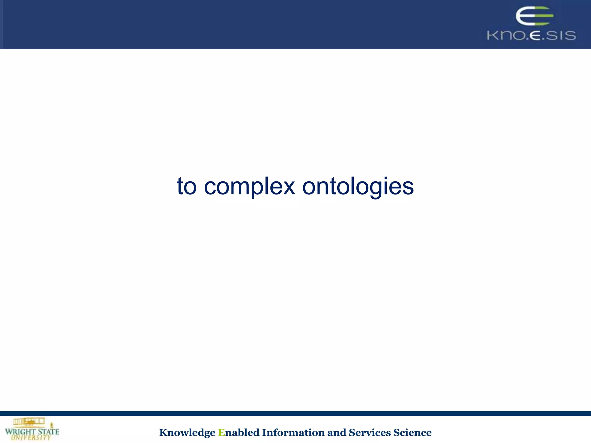 to complex ontologies




Knowledge Enabled Information and Services Science
 