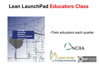 Lean LaunchPad Educators Class
•Train educators each quarter
 