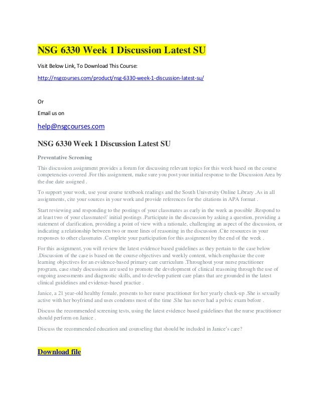 South University Online >> Nsg 6330 Week 1 Discussion Latest Su Nsg Courses South South University Online >> Nsg 6330 Week 1 Discussion Latest Su Nsg Courses South