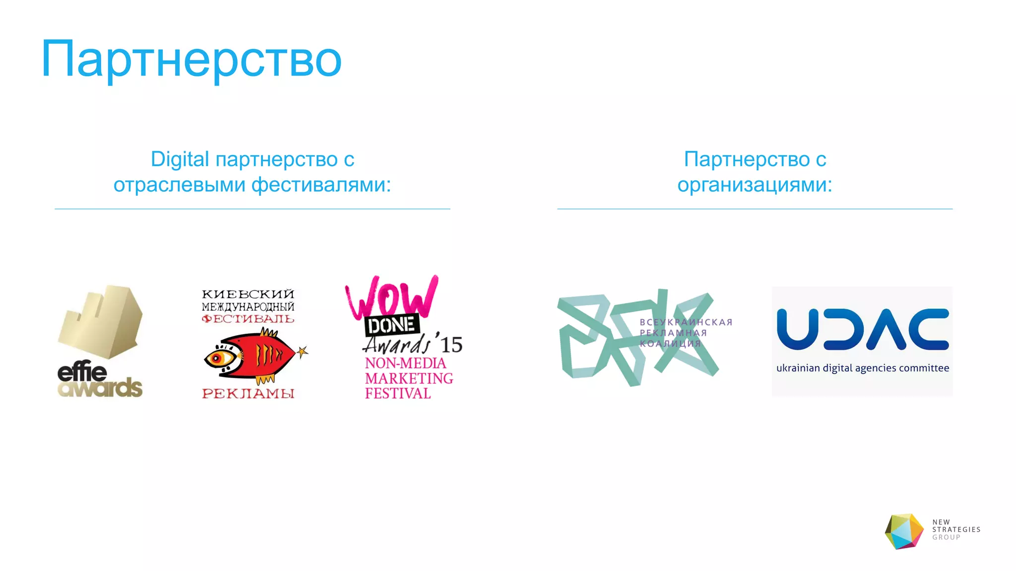 Партнерство
Digital партнерство с
отраслевыми фестивалями:
Партнерство с
организациями:
 