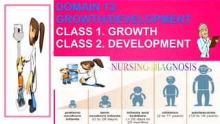 DOMAIN 13:
GROWTH/DEVELOPMENT
CLASS 1. GROWTH
CLASS 2. DEVELOPMENT
 