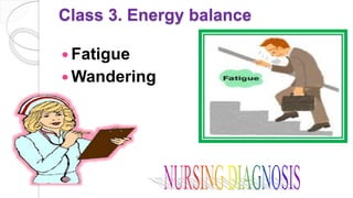Class 3. Energy balance
 Fatigue
 Wandering
 