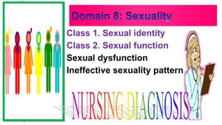  Class 1. Sexual identity
 Class 2. Sexual function
 Sexual dysfunction
 Ineffective sexuality pattern
 
