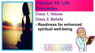 Class 1. Values
Class 2. Beliefs
 Readiness for enhanced
spiritual well-being
 