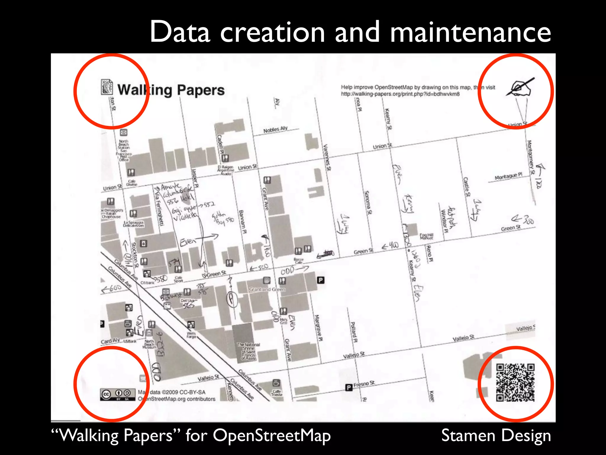 Data creation and maintenance




“Walking Papers” for OpenStreetMap   Stamen Design
 