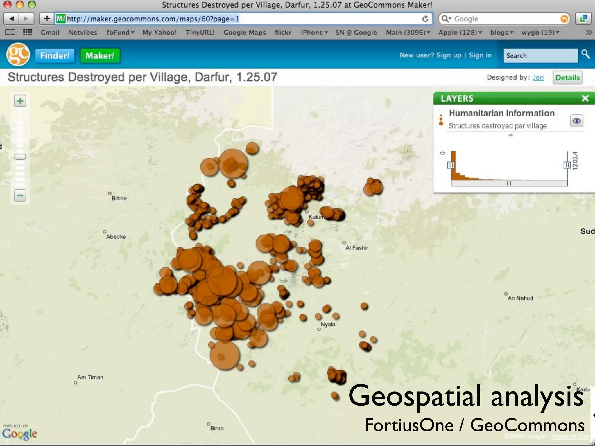 Geospatial analysis
 FortiusOne / GeoCommons
 