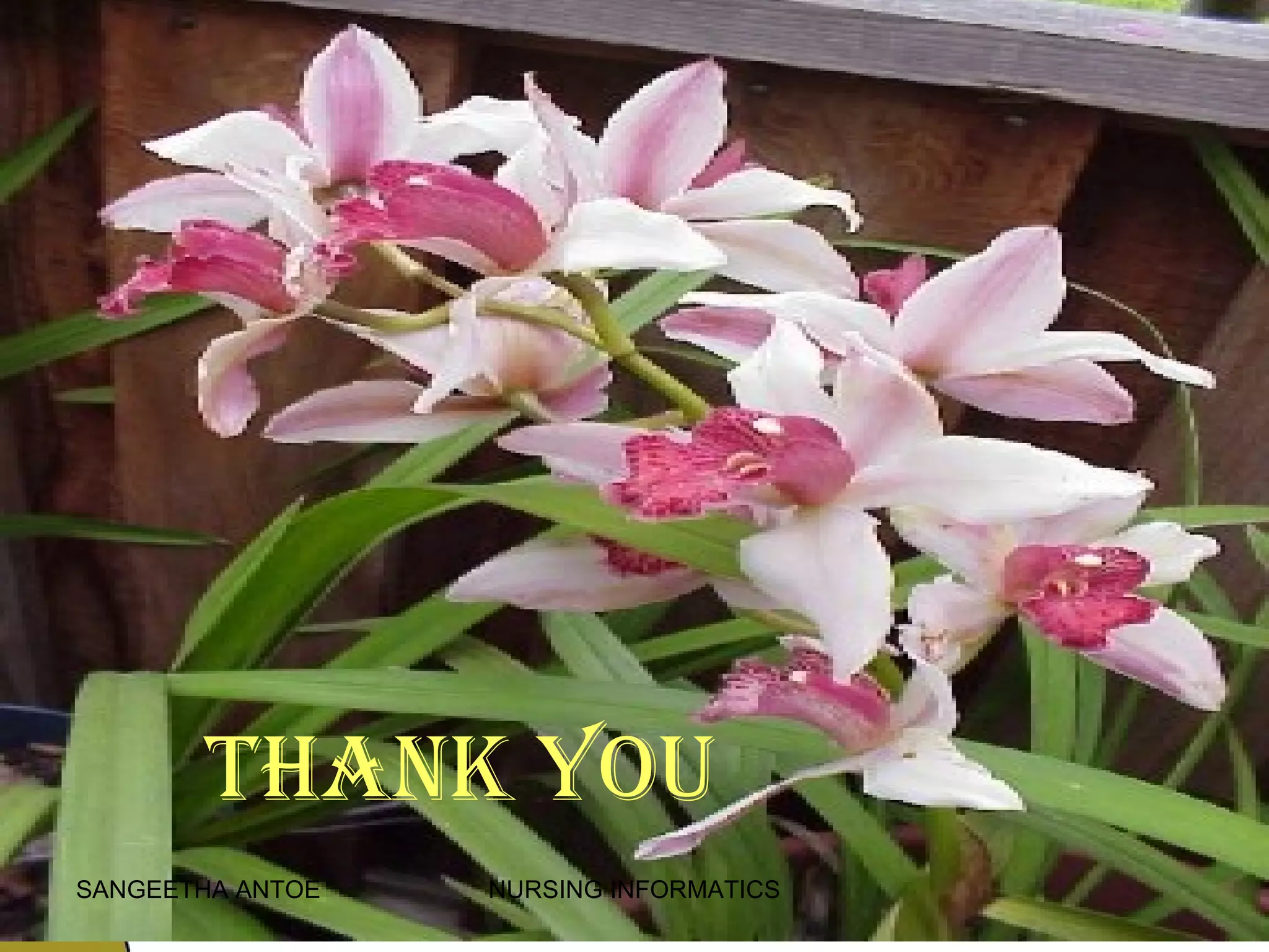 THANK YOU
SANGEETHA ANTOE

NURSING INFORMATICS

121

 