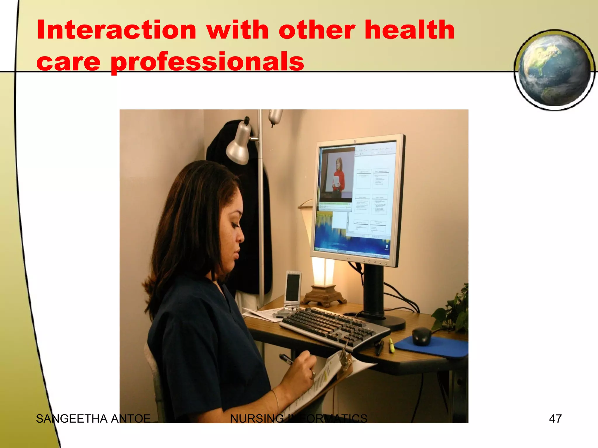 Interaction with other health
care professionals

SANGEETHA ANTOE

NURSING INFORMATICS

47

 
