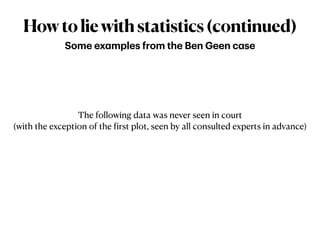 Howtoliewithstatistics(continued)
Some ex
a
mples from the Ben Geen c
a
se
The following data was never seen in court


(with the exception of the
f
irst plot, seen by all consulted experts in advance)
 