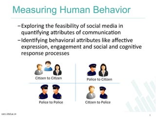 cerc.iiitd.ac.in	
  
Measuring Human Behavior
	
  
- Exploring	
  the	
  feasibility	
  of	
  social	
  media	
  in	
  
qu...