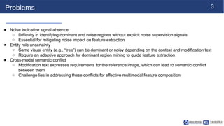 3
Problems
● Noise indicative signal absence
○ Difficulty in identifying dominant and noise regions without explicit noise...