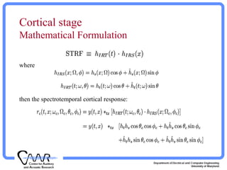 Cortical stage
Mathematical Formulation
where
then the spectrotemporal cortical response:
 