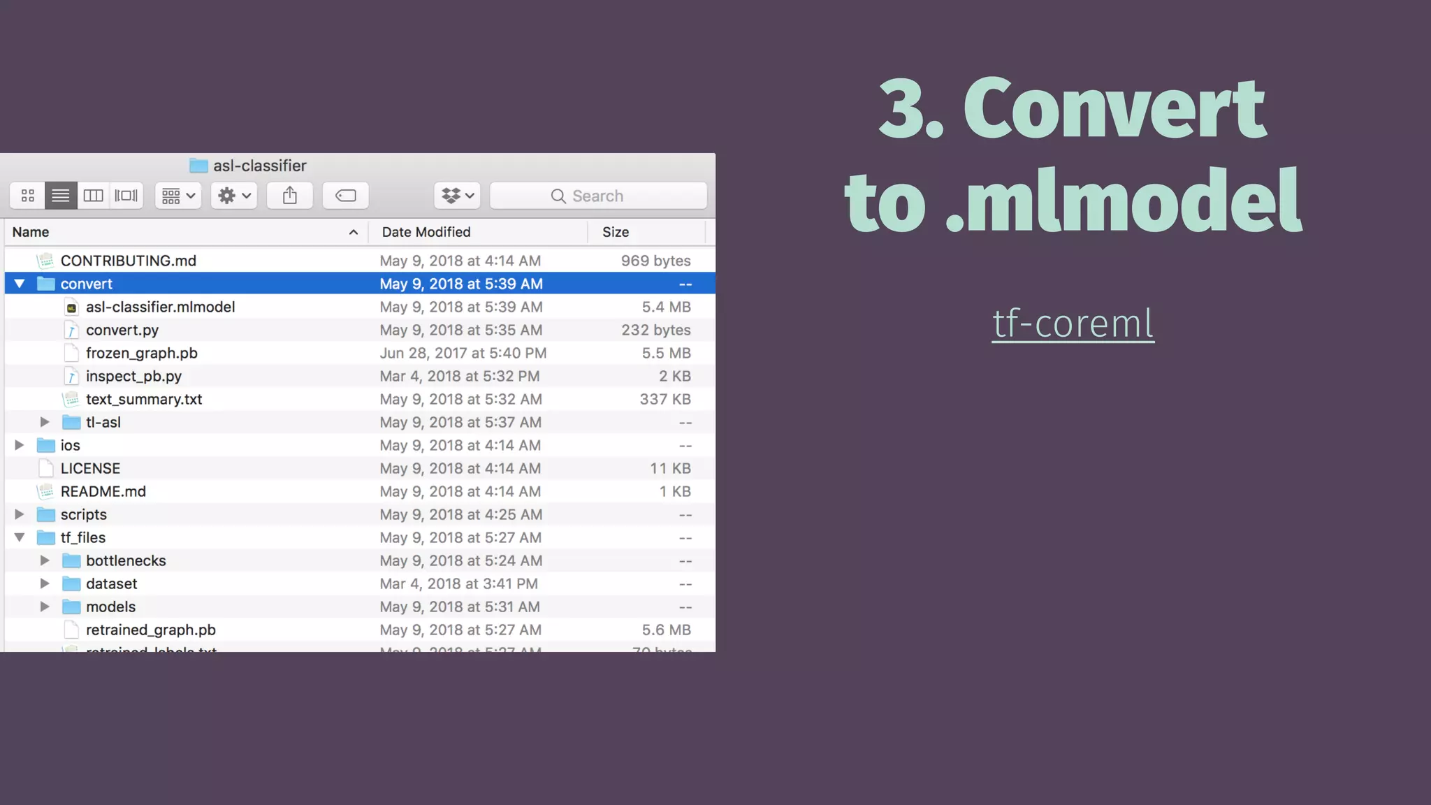 3. Convert
to .mlmodel
tf-coreml
 