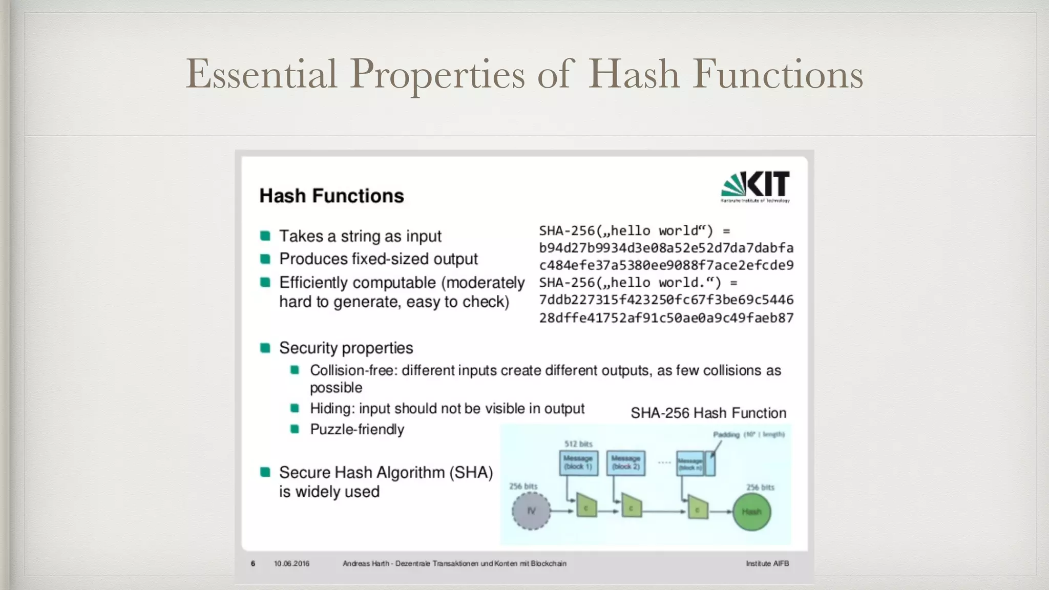 Essential Properties of Hash Functions
 
