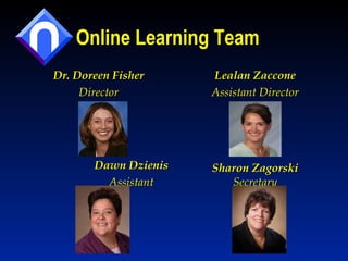 Online Learning Team Dr. Doreen Fisher Director Dawn Dzienis Assistant Lealan Zaccone Assistant Director Sharon Zagorski Secretary 