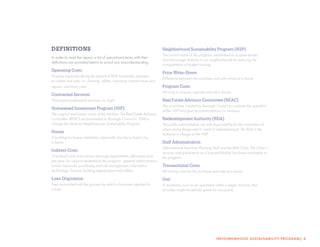 NEIGHBORHOOD SUSTAINABILITY PROGRAM| 4
DEFINITIONS
In order to read this report, a list of specialized terms with their
de...