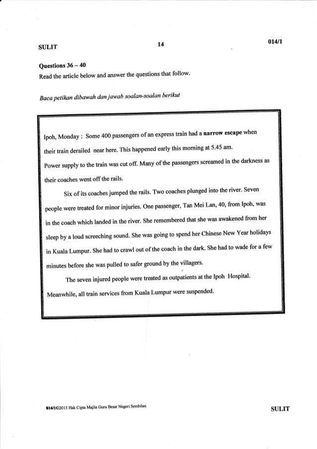 Negeri Sembilan UPSR Trial English Paper 1 2015