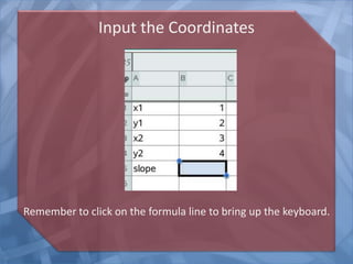 Input the Coordinates
Remember to click on the formula line to bring up the keyboard.