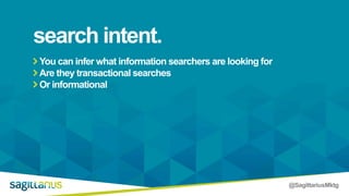 @SagittariusMktg
You can infer what information searchers are looking for
Are they transactional searches
Or informational
search intent.
 