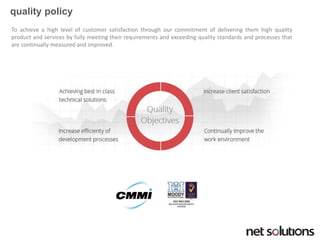 quality policy 
Toachieveahighlevelofcustomersatisfactionthroughourcommitmentofdeliveringthemhighqualityproductandservicesbyfullymeetingtheirrequirementsandexceedingqualitystandardsandprocessesthatarecontinuallymeasuredandimproved.  