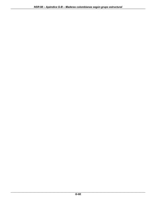 NSR-98 – Apéndice G-B – Maderas colombianas según grupo estructural
G-60
 
