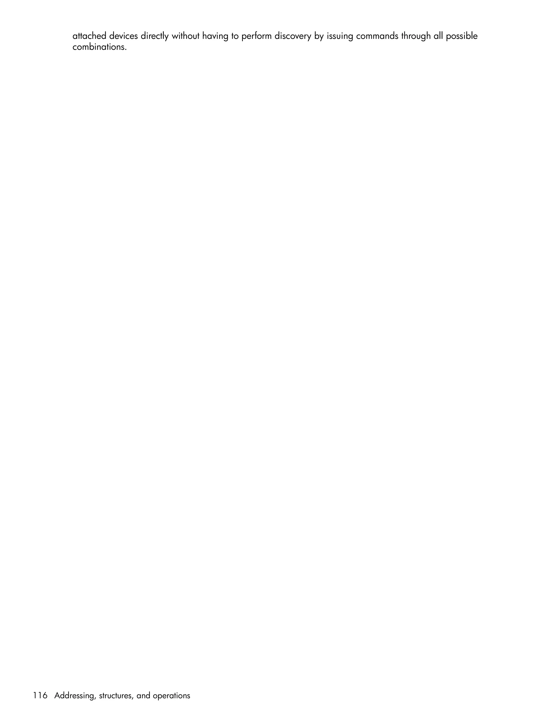 116 Addressing, structures, and operations
attached devices directly without having to perform discovery by issuing commands through all possible
combinations.
 