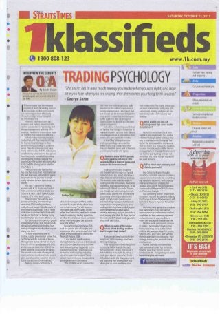 Trading Psychology by Kathlyn Toh, featured in New Straits Times - Interview the Experts