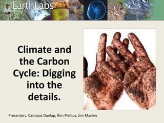 Climate and
the Carbon
Cycle: Digging
into the
details.
Presenters: Candace Dunlap, Kim Phillips, Jim Manley
 