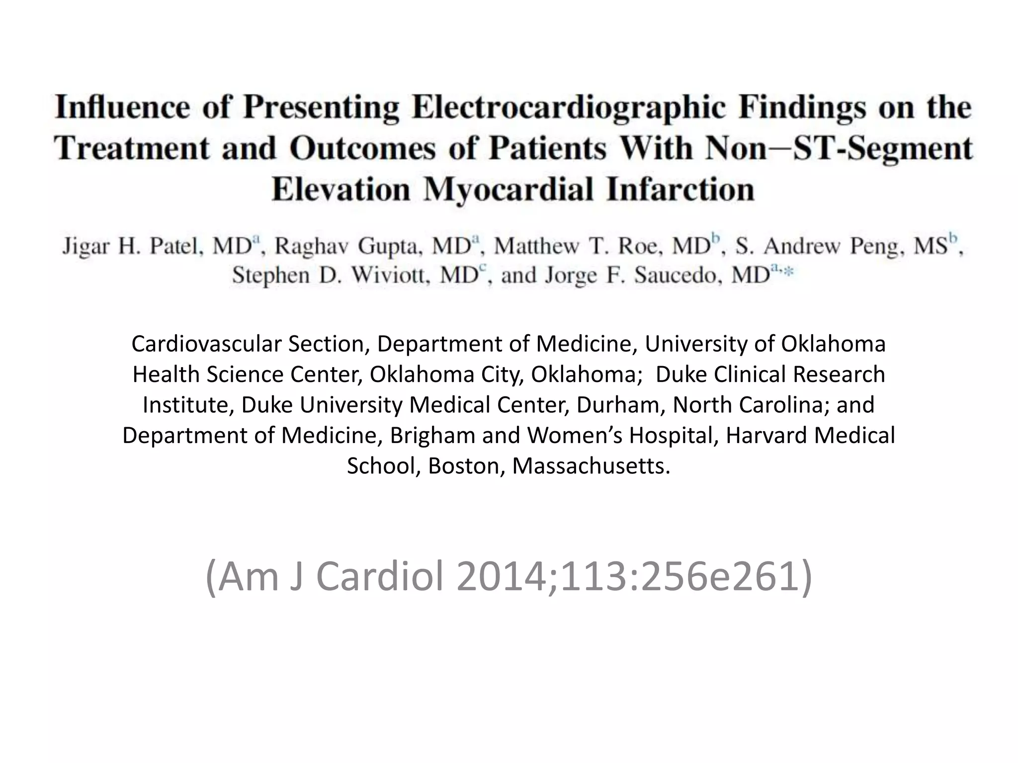 ECG Findings in NSTEMI Patients Impact Risk and Treatment | PPT