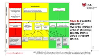 www.escardio.org/guidelines
2020 ESC Guidelines for the management of acute coronary syndromes in patients presenting without
persistent ST-segment elevation (European Heart Journal 2020 - doi/10.1093/eurheartj/ehaa575)
©ESC
Figure 12 Diagnostic
algorithm for
myocardial infarction
with non-obstructive
coronary arteries
using a traffic light
scheme.
 