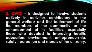 Outreach Program Cwts NSTP-1-CWTS-lesson-1 National service training program | PPTX