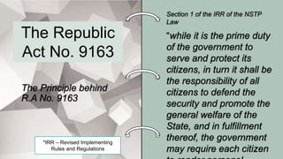 The Republic
Act No. 9163
*IRR – Revised Implementing
Rules and Regulations
 