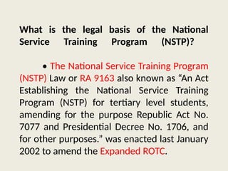 national service training program discussion | PPTX