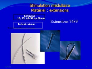 12/08/11 Extensions 7489 Longueur 10, 25, 40, 51 ou 66 cm Isolant externe  Silicone revêtu de   siloxane  Stimulation médullaire Matériel : extensions 