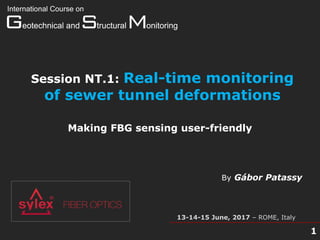 13-14-15 June, 2017 – ROME, Italy
1
Session NT.1: Real-time monitoring
of sewer tunnel deformations
By Gábor Patassy
Making FBG sensing user-friendly
 
