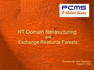 NT Domain Restructuring   and Exchange Resource Forests Presented By; John Daugherty August 3, 2005 
