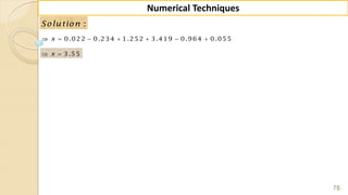 76
Numerical Techniques
:Solution
0.022 0.234 1.252 3.419 0.964 0.055x      
3.55x 
 