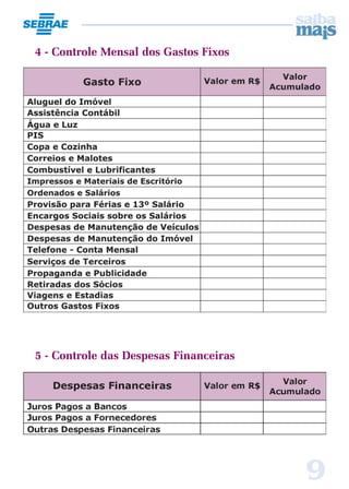 4 - Controle Mensal dos Gastos Fixos




5 - Controle das Despesas Financeiras




                                        9
 