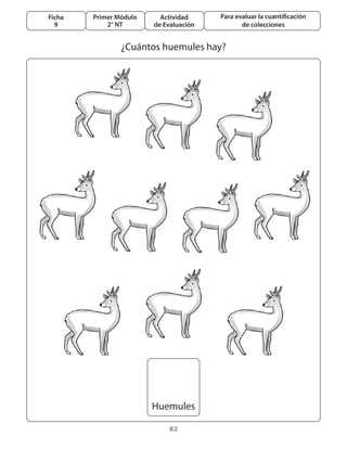 Ficha   Primer Módulo     Actividad     Para evaluar la cuantificación
  9         2° NT       de Evaluación          de colecciones


                ¿Cuántos huemules hay?




                        Huemules

                            82
 