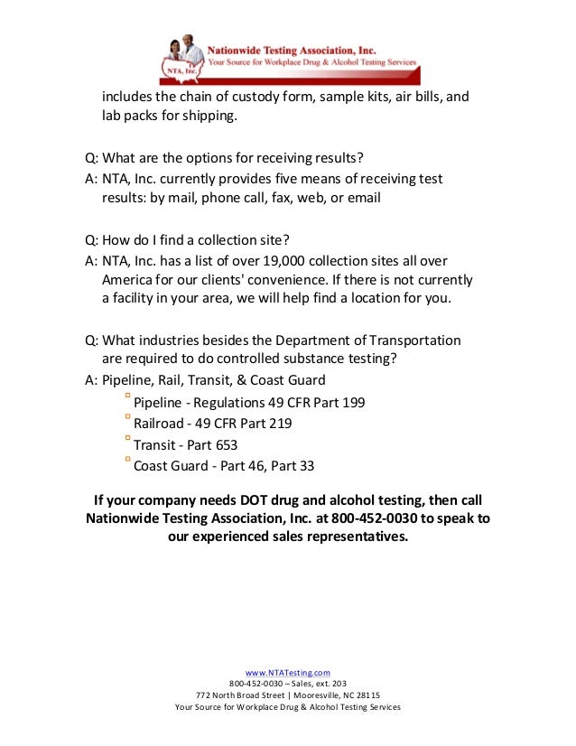dot drug and alcohol testing services at nta inc coast guard drug test form