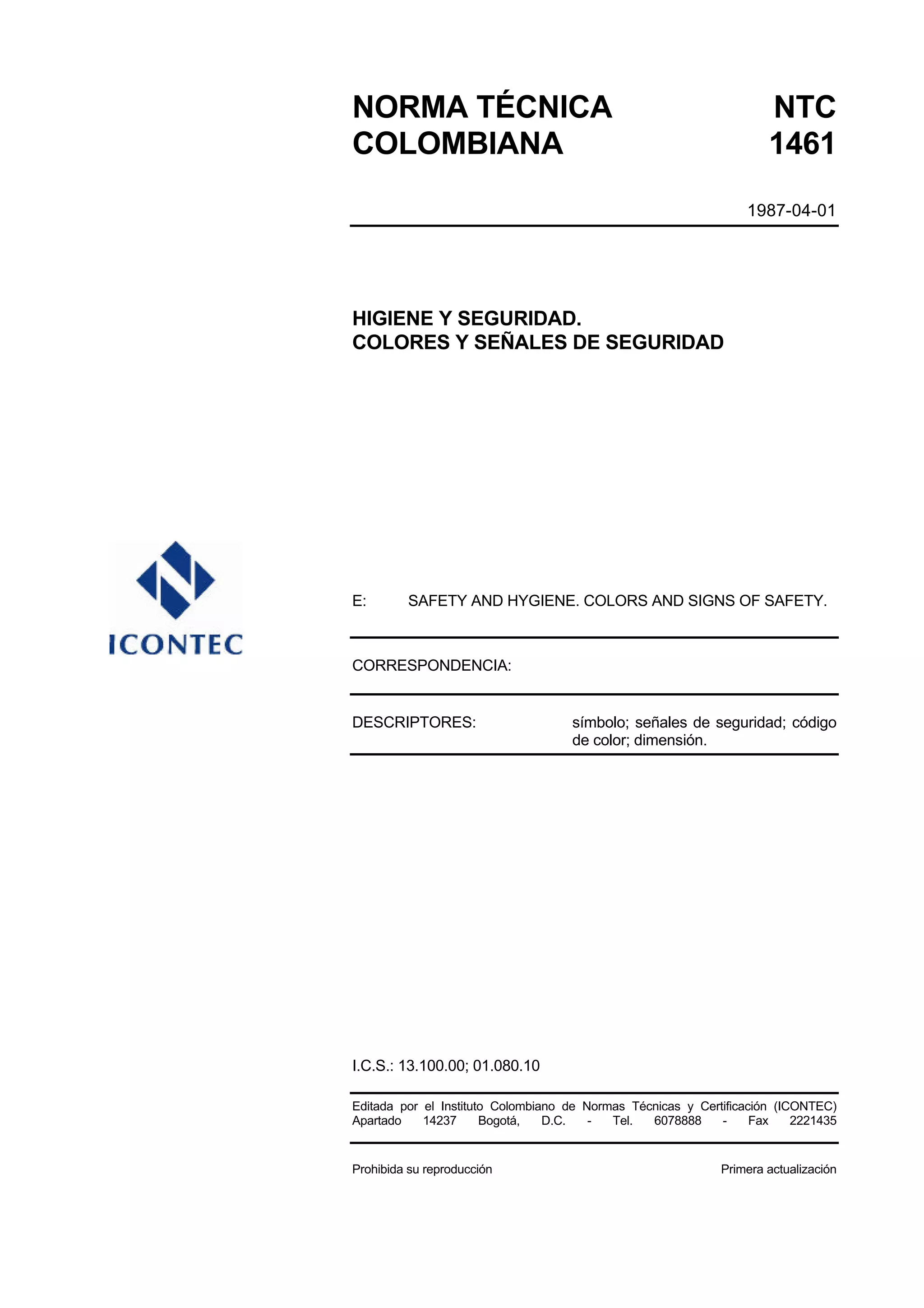 Ntc 1461-higiene-y-seguridad-colores-y-senales-de-seguridad1 | PDF