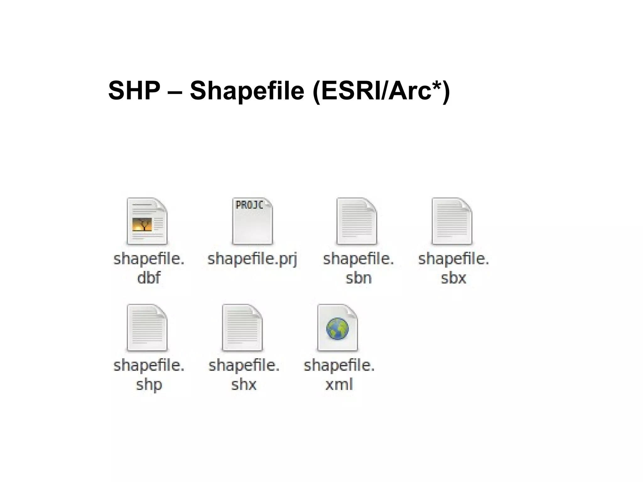 SHP – Shapefile (ESRI/Arc*)
 
