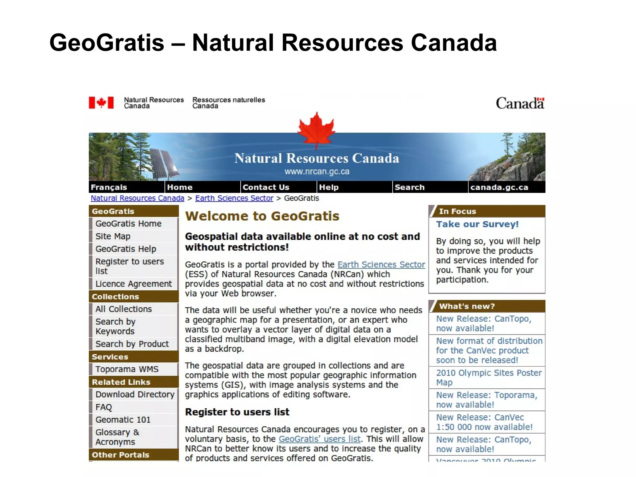 GeoGratis – Natural Resources Canada
 