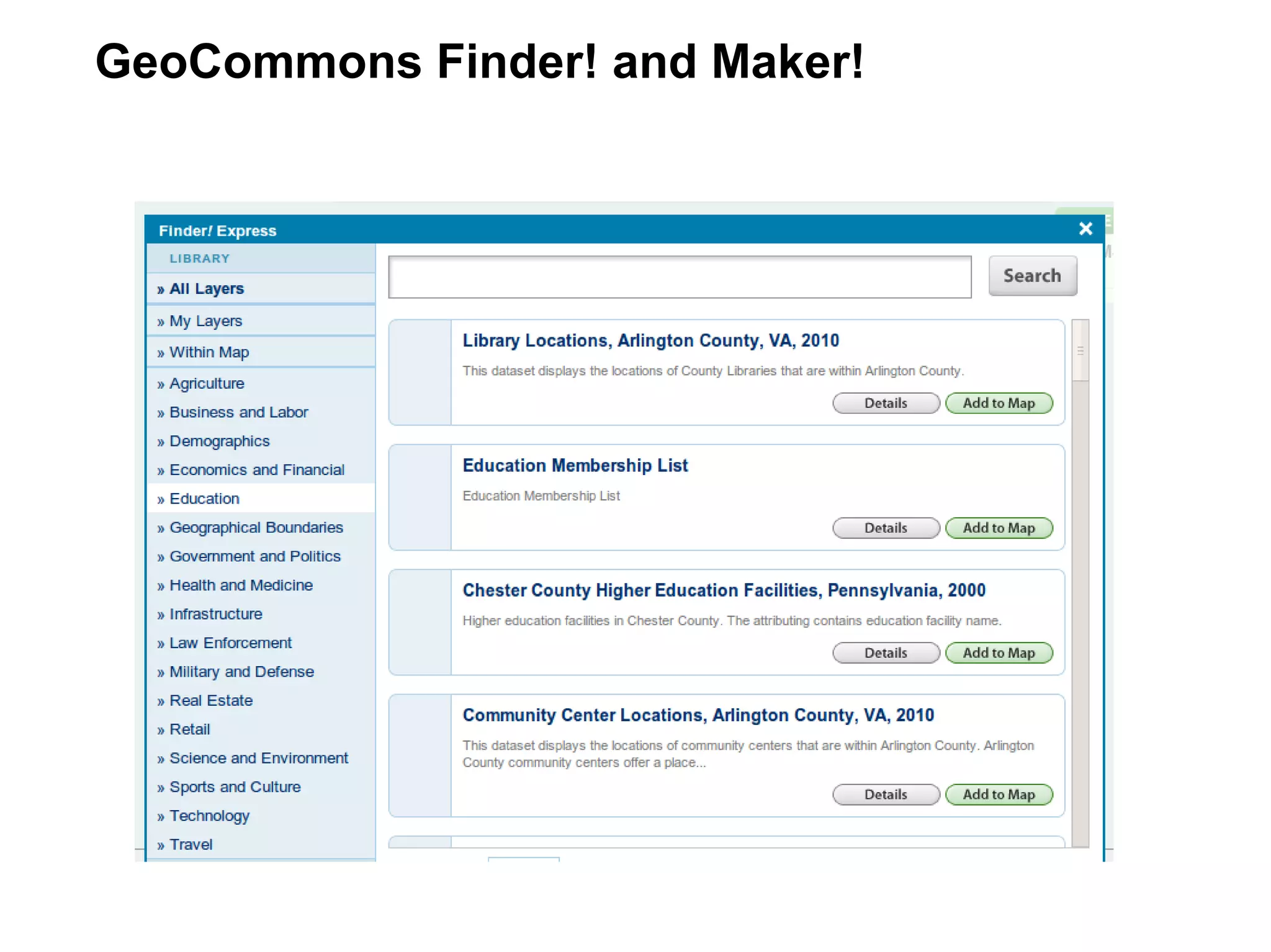 GeoCommons Finder! and Maker!
 