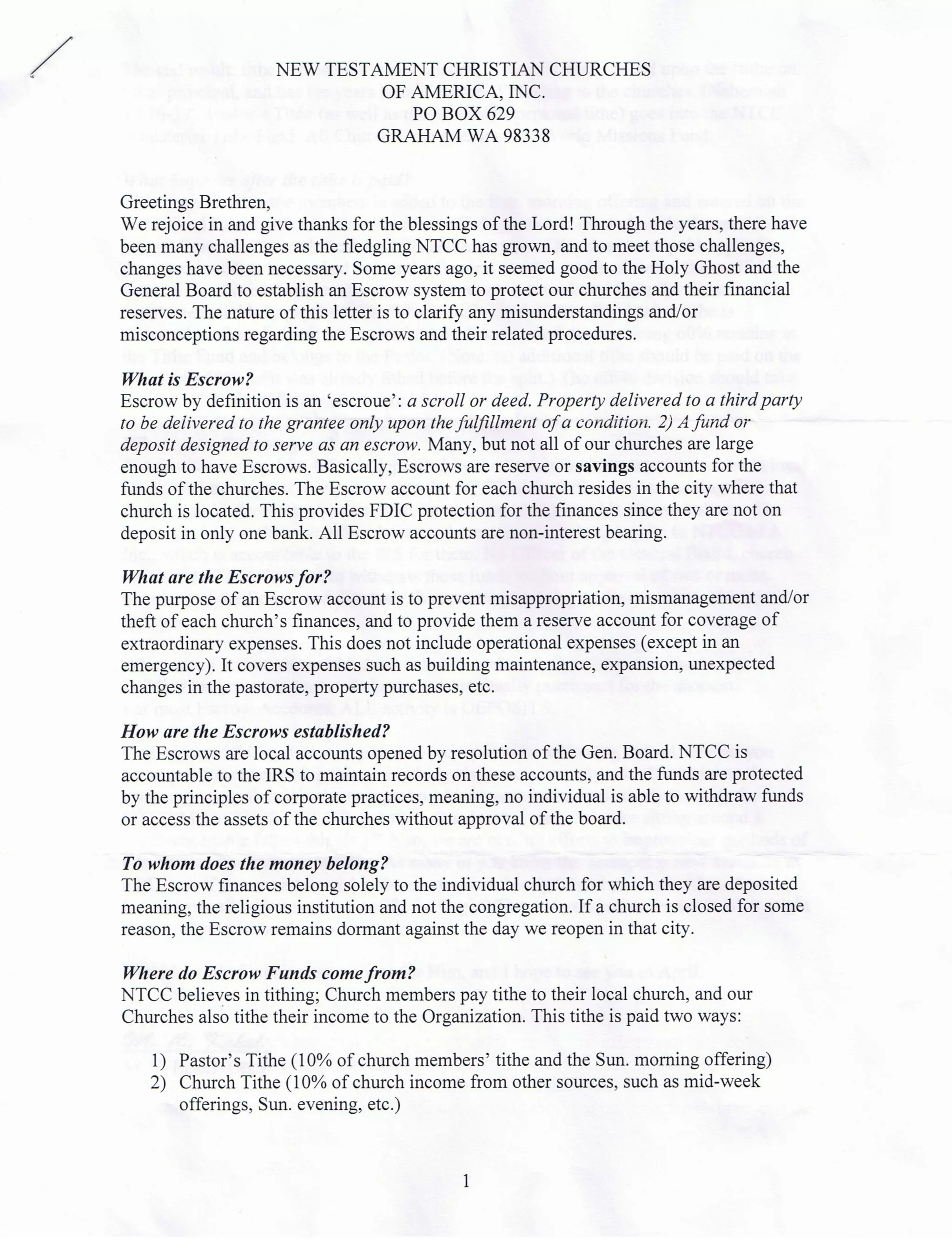 Ntcc Escrow Explanation