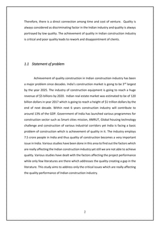 construction input’s problems that decrease its... Factors affecting Quality of construction projects in India | PDF